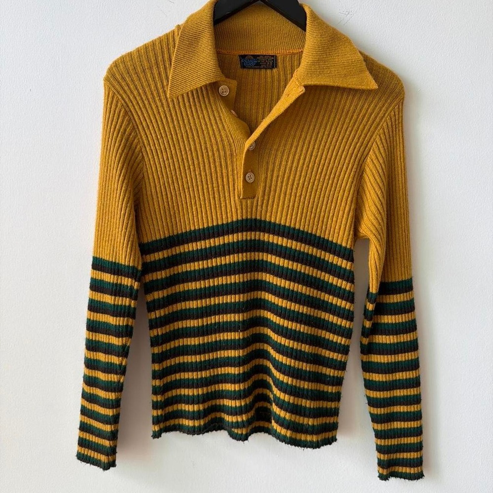 Vintage Sears Put On Shop Striped Knit Polo Sweater